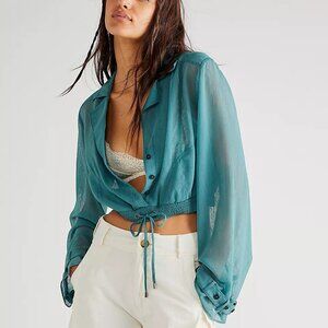 Free People Michelle Sheer Cropped Top Green Size XS